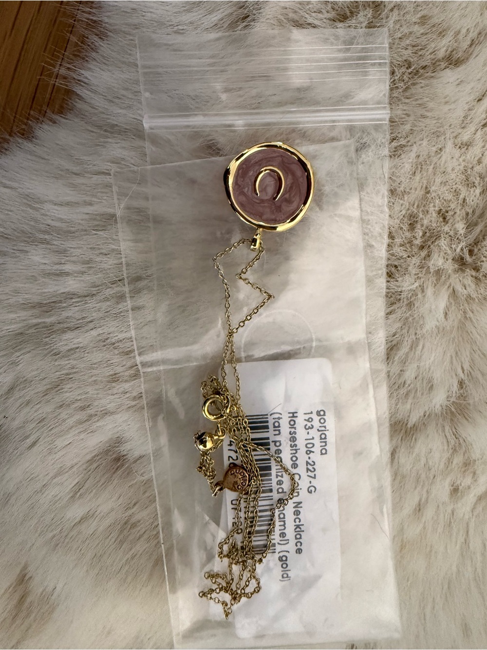 Gorjana Gold Necklace with Mauve Circular Pendant & Horseshoe